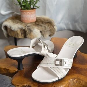On Trend Stuart Weitzman White Heels with Crisscross Straps Size 8